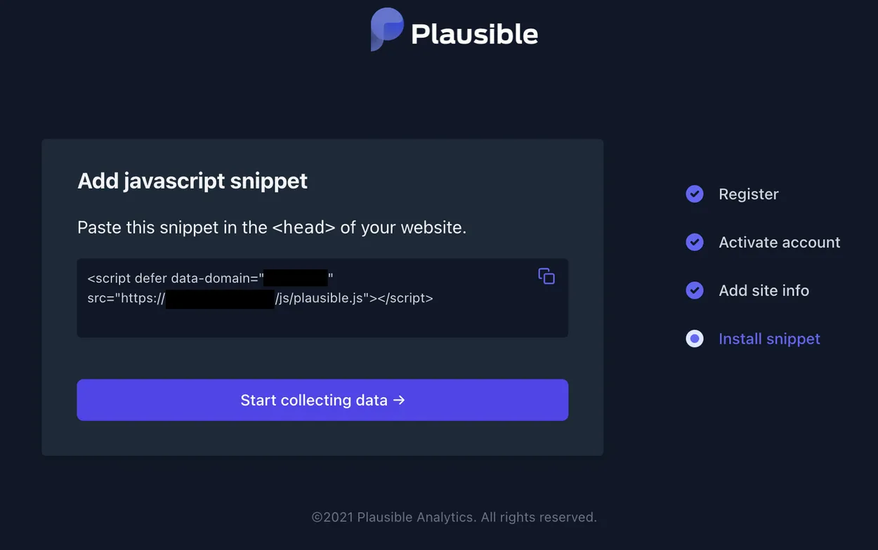 Plausible - Copy JS snippet